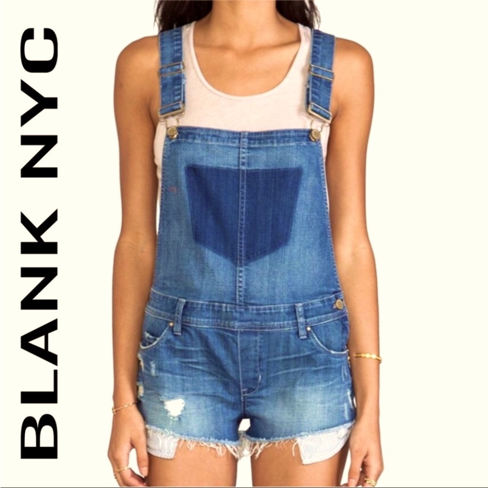 👖NWOT BLANK NYC distressed jean shortalls coverall shorts | Size 27